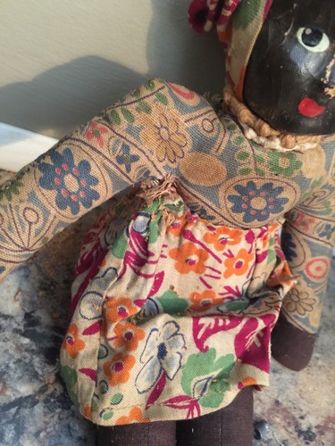 Antique Rare Paper Mache Mask Face Black Saw Dust Stuffed Cloth Doll Unmark 1800