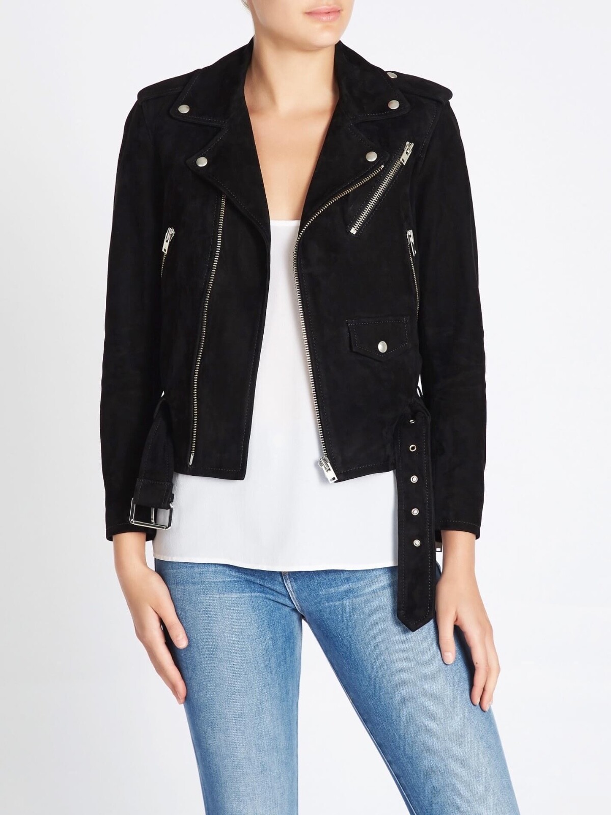 Women's Black Suede Leather Moto Jacket Biker Slim Fit Custom Made M L XL 2XL