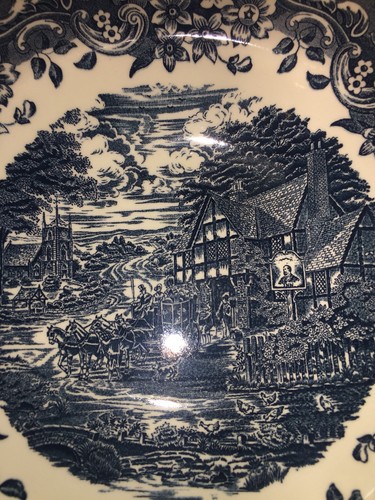 Staffordshire Engravings 17th Century Rimmed Soup Bowl --Blue