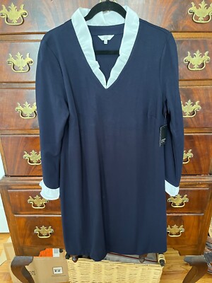 Crown & IvyTM Ru`e Trim Ponte Dress Size Large NWT Navy with White