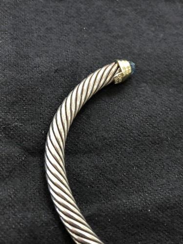 Classic David Yurman Sterling Cable 14k Gold Sapphire cuff Bracelet Read!