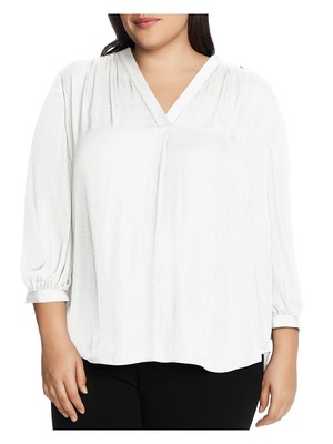 Женская рабочая блузка с V-образным вырезом и рукавом 3/4 цвета слоновой кости от VINCE CAMUTO Plus 3X