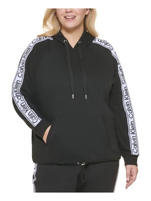 

CALVIN KLEIN PERFORMANCE Женский черный топ с капюшоном и логотипом на шнуровке с подпружиненной кромкой плюс