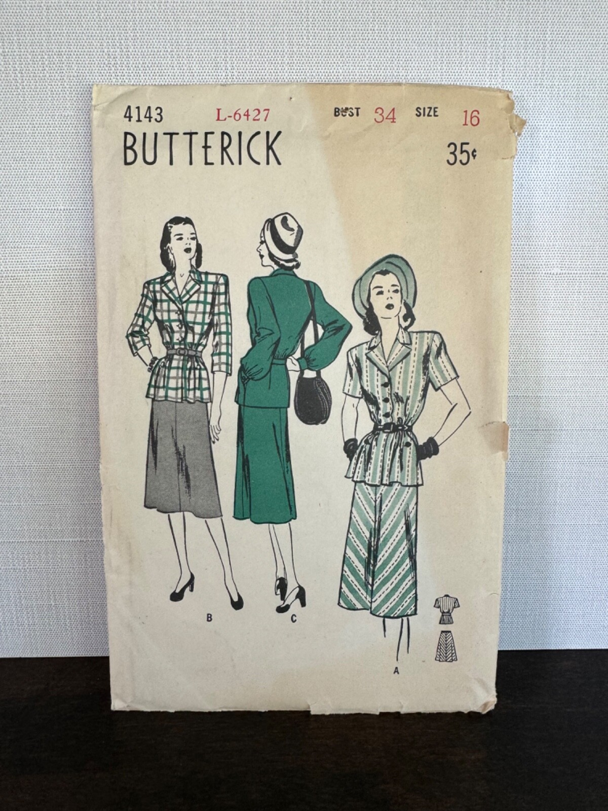 Vintage Butterick Sewing Pattern WWII Era 1940s Outfit