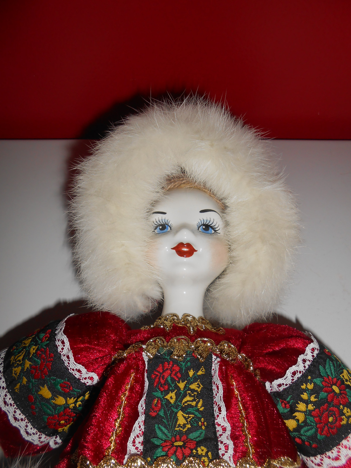Beautiful Russian Porcelain Doll Real Fur