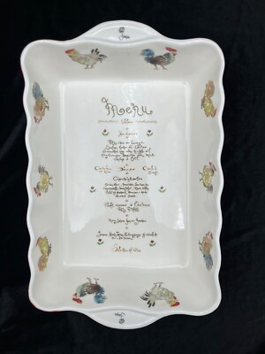 Jacques Pepin Sur La Table Red Chicken Menu Large Ceramic Baking Casserole Dish