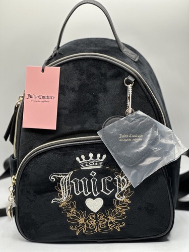 Juicy Couture スタッズ付きブラックリュック Juicy Couture - Black Liquorice Velour Heritage Backpack Bag