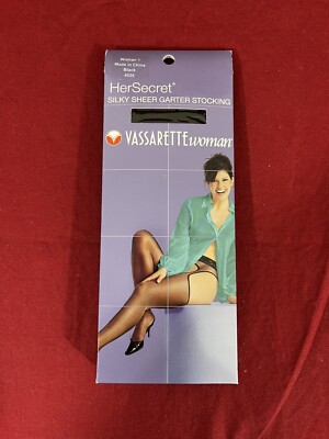VASSARETTE SILKY SHEER GARTER STOCKINGS, Color: Black, Size Woman 1 (Plus) 4026