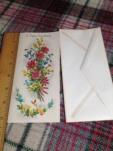 'A Happy Anniversary' VTG greeting card roses Crestwick  glitter scalloped