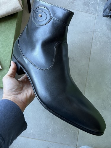 Pre-owned Gucci $1,100 Gg Logo Boots Shoes 12.5 In Black