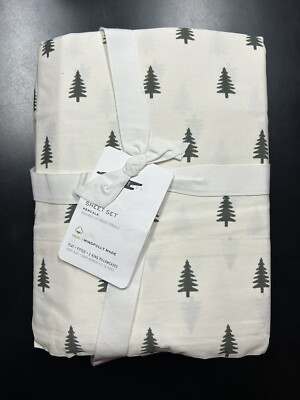 Pottery Barn Pine Tree Cotton Percale King Size Sheet Set Christmas Charcoal