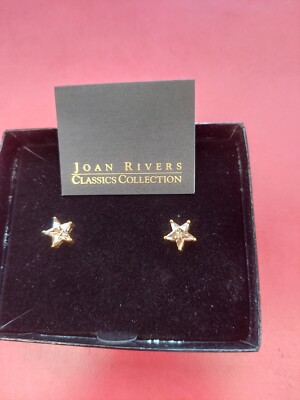 Joan Rivers Gold Tone Star Stud Earrings Champagne Color Crystals 1/2 