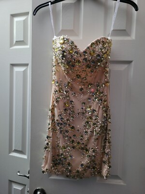 Rachel Allan Short Gem Homecoming Dress, Gold/Nude Size2, New But No Tags Attach