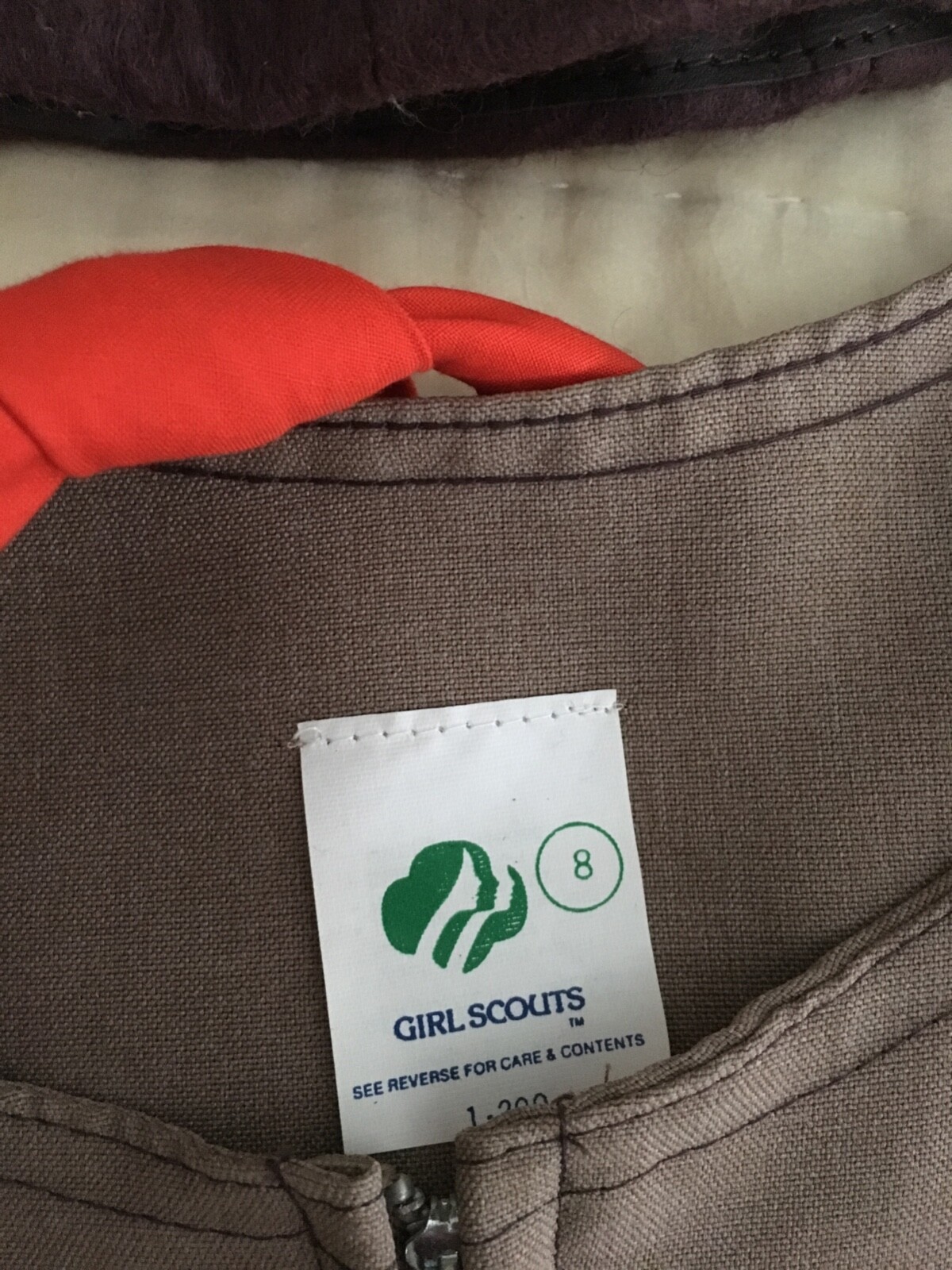 Vintage Girls Brownie Dress, with tie, sash, and beanie. Size 8.