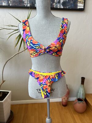 Moana Bikini Floral Tropical ￼￼Butterfly Yellow ￼Blue Orange Purple Lined Sz￼ XS