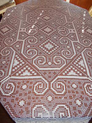 Beautiful Vintage Handmade Ivory Crochet Lace Tatted Tablecloth Topper 96 x 78