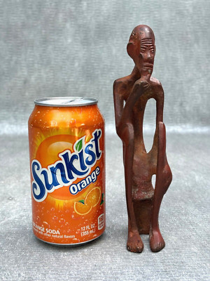 ANCIENT WISE MAN SOLID WROUGHT IRON FIGURINE SCULPTURE ASIAN AFRICAN RUST RED