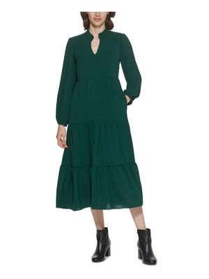 

JESSICA HOWARD Женское зеленое платье миди из крепа с вырезом под горло с вырезом на рукавах Petites, Зеленый