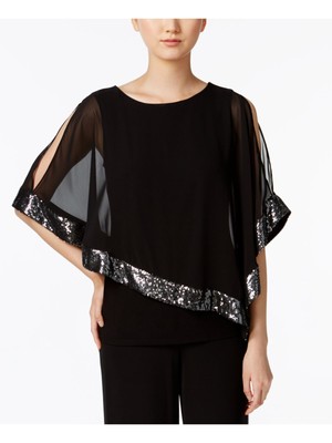 

MSK PETITES Женская черная асимметричная блузка с накидкой Petites, Черный