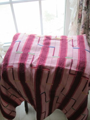 Atomic Retro 50s Diner MCM Chenille Stripes Vtg Woven Bedspread Fabric Piece