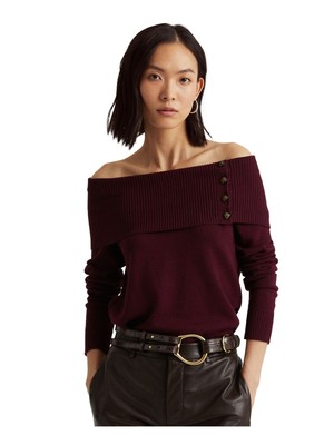 

Женский бордовый свитер с длинными рукавами и планкой на пуговицах RALPH LAUREN, размер, Burgundy