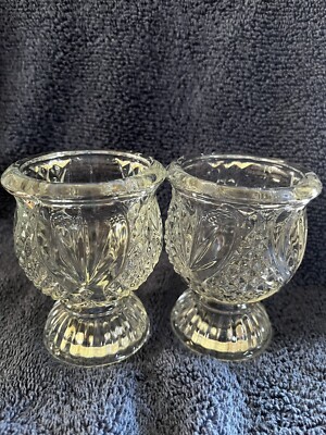 BEAUTIFUL PAIR OF VINTAGE AVON GLASS TULIP CUP DUAL VOTIVE/TAPER CANDLE HOLDERS
