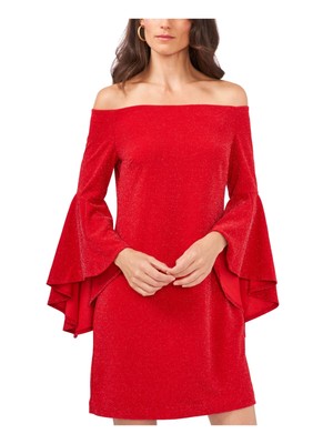 

VINCE CAMUTO Женское красное пуловерное короткое коктейльное платье-футляр с подкладкой и расклешенными рукавами, Красный