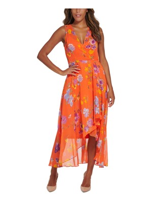 Женское макси-платье CALVIN KLEIN с оранжевой подкладкой по низу без рукавов 2