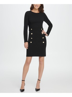 

DKNY Женское черное двубортное платье-футляр на пуговицах с длинными рукавами, Черный