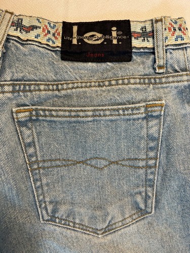 LEI Jeans Flare Size 9 Embroidered Waistband 100% Cotton