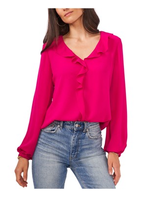 

VINCE CAMUTO Женская розовая блузка с эластичными манжетами и вентилируемыми боками с длинными рукавами и V-образным вырезом, Розовый