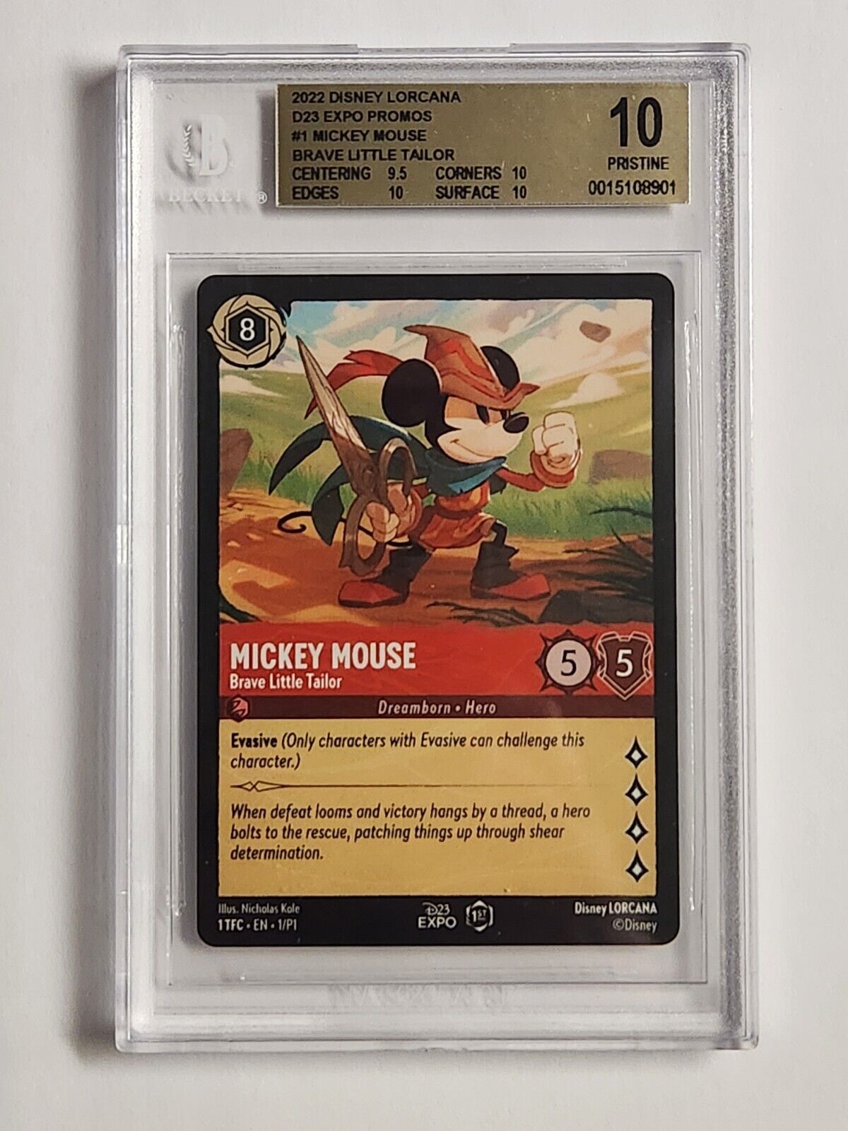 Disney Lorcana D23 Expo #1 Mickey Mouse Promo Card BGS 10 Disney Lorcana D23 Expo #1 Mickey Mouse Promo Card BGS 10