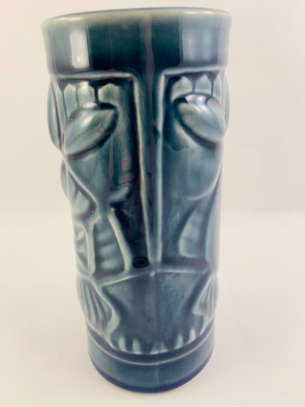 Libbey Hawaiian Tiki Mug Glass Cup Blue Glazed Vintage