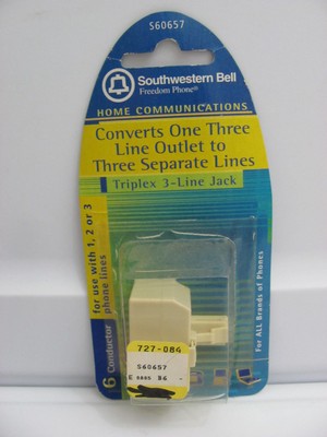 Qty Of 5 Southwestern Bell 3 Way Outlet Triplex 3 Line Jack Splitter Phone Port