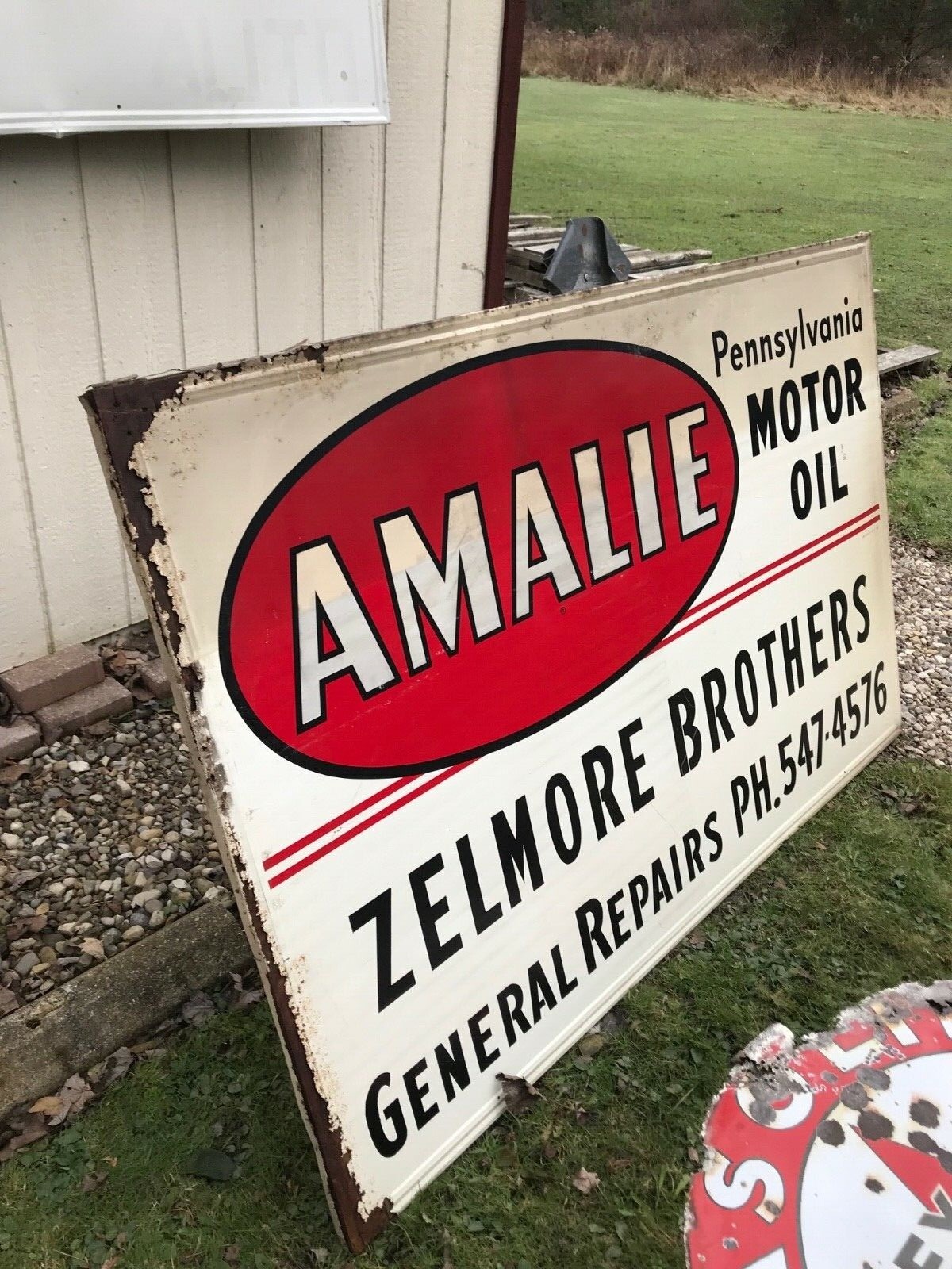 VINTAGE ORIGINAL PENNSYLVANIA GAS MOTOR OIL ADVERTISING SIGN AMALIE DEALER ships