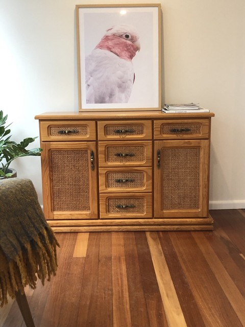 Vintage Oak 3 Door Rattan Sideboard / Wicker Buffet | Buffets & Side