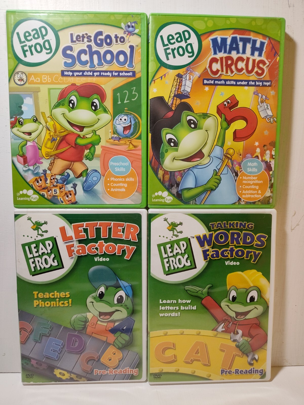 Lot of 4 Leap Frog Child Learning DVDs; Go To School, Math