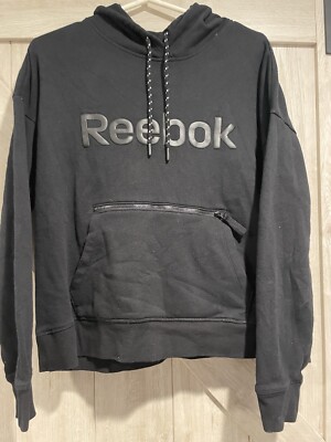 Reebok Size Large Black Pullover Hoodie Sweatshirt Long Sleeve