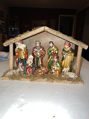 Vintage Nativity Set Wooden Creche Manger