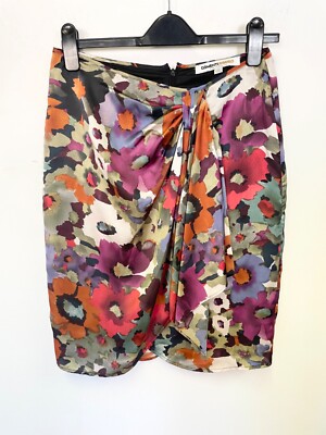 CLEMENTS RIBEIRO MULTICOLOURED FLORAL PRINT WRAP ACROSS FRONT SKIRT SIZE 12