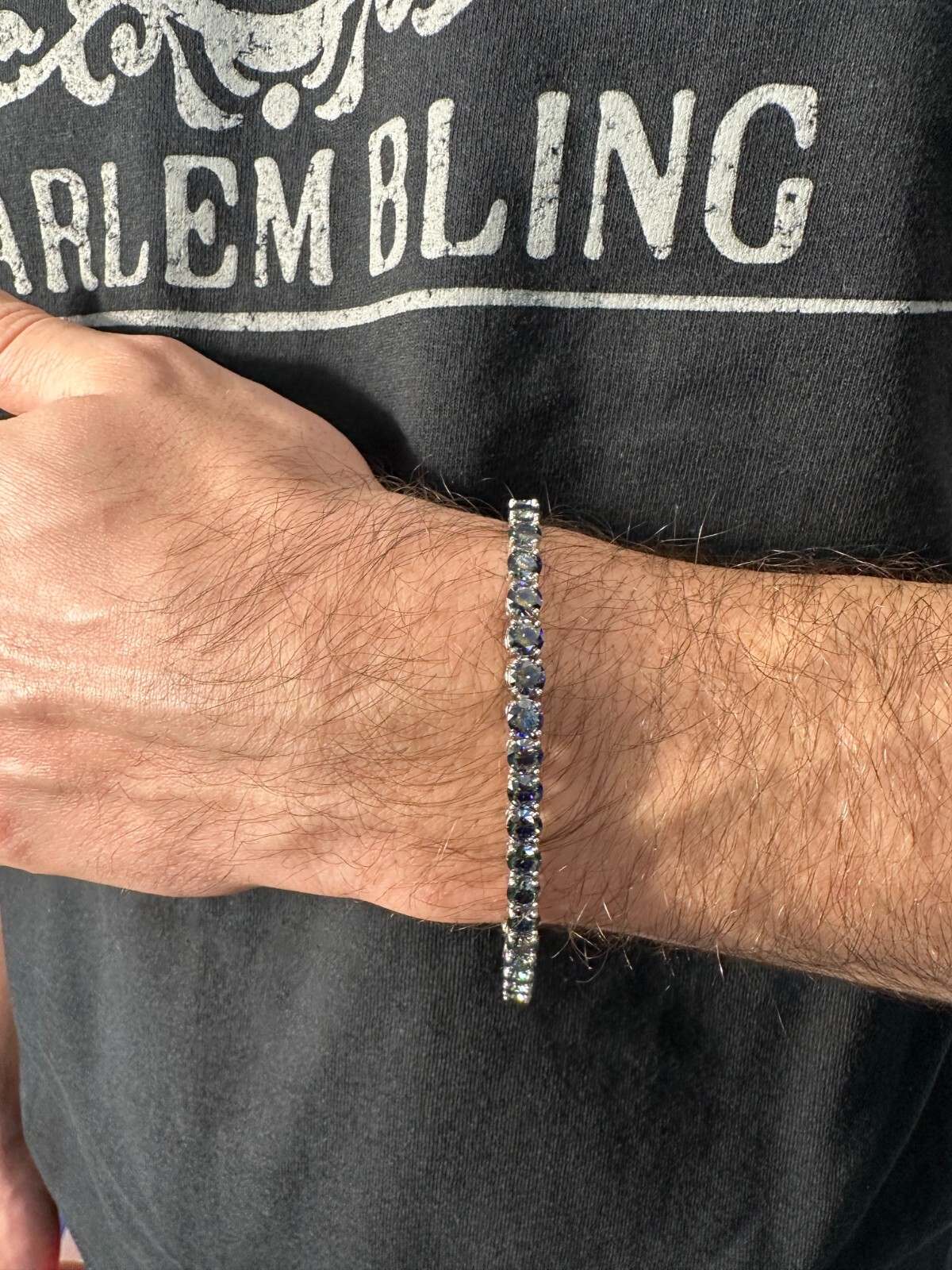 Pre-owned Silver Real Iced Dark Blue Moissanite 5mm Tennis Bracelet 925  Pass Diamond Test