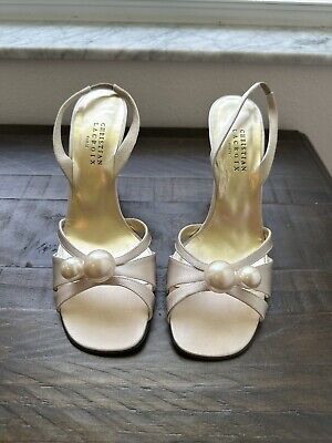 Christian Lacroix Pearl Satin Sling Back Heels Rare new size 8 bride