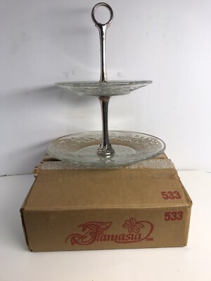 Princess House Fantasia Crystal Tier Server #533  6'' Top  8'' Bottom  Silver NIB