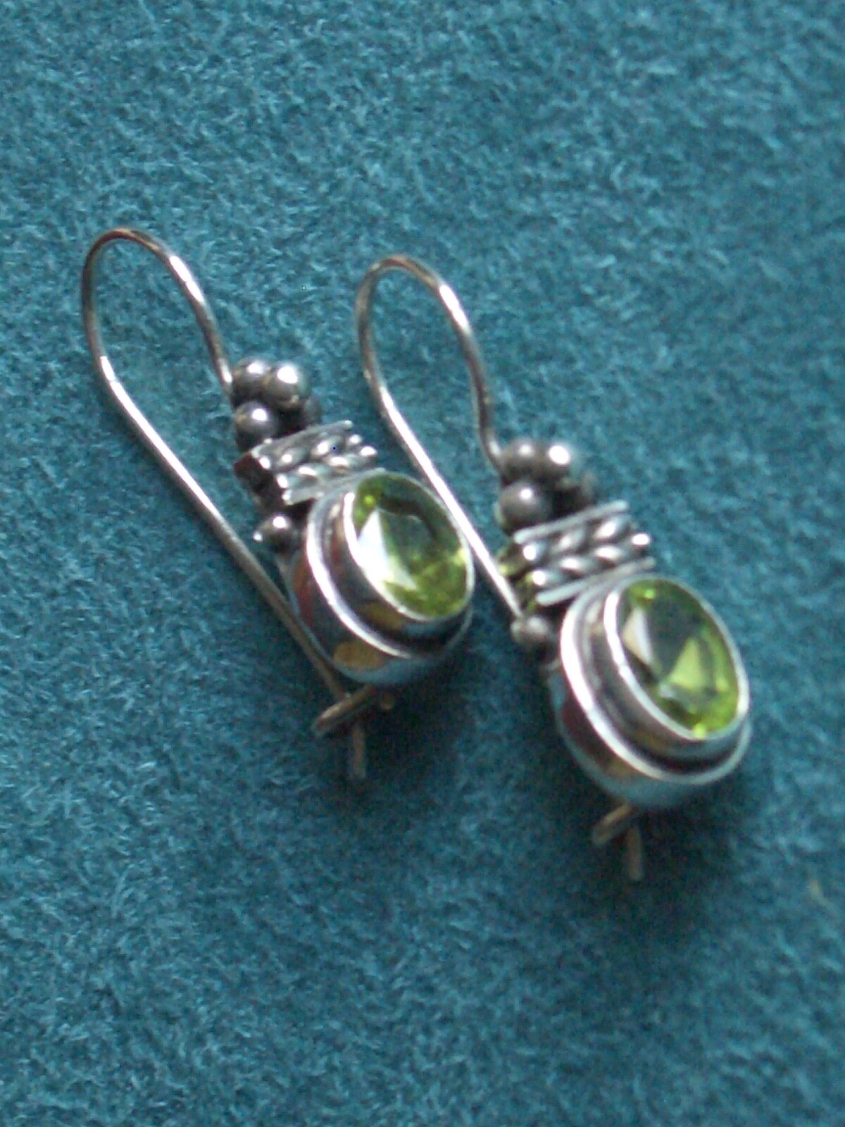 Sterling silver 925 marked peridot cabochon stone hook wire clasp earrings