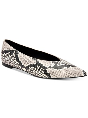 

CALVIN KLEIN Womens Beige Snakeskin V Notch Logo Womens Slip On Leather Flats, Бежевый, E5534