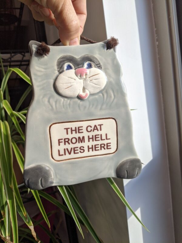 Smoky Mountain Pottery Gray Kitty Cat Wall Art The Cat From Hell Lives Here