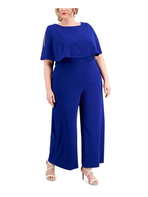 ПОДКЛЮЧЕННАЯ ОДЕЖДА Женский синий комбинезон с широкими штанинами и разрезным рукавом Plus 20W