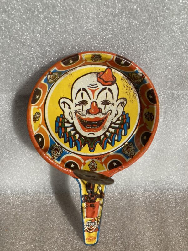 Vintage Birthday Party Tin Pan Clapper Clown US Metal Toy Mfg Tested Works