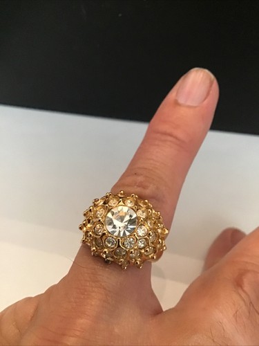 Gold Color Ring With 30 Smaller Clear Crystals and 1 Larger