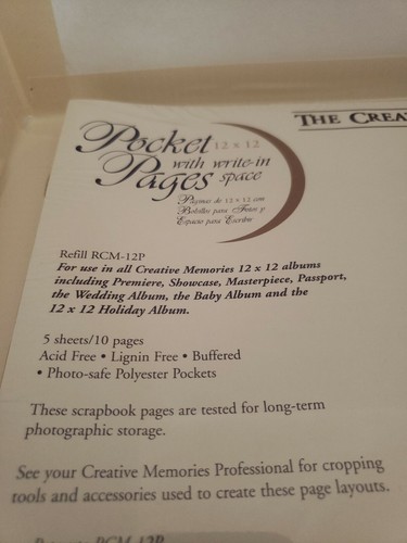 Creative Memories 12 x 12 White Pocket Pages with Write-In Space RCM-12P